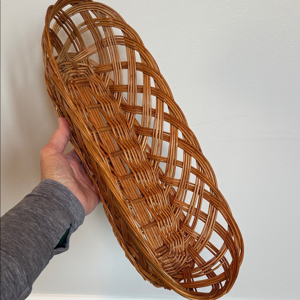 Vintage Wicker Woven 16” Bread or Serving Basket Natural Boho Farmhouse MCM EVC